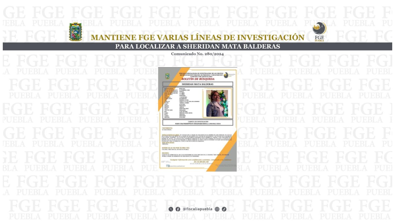 Sigue FGE distintas líneas de investigación en caso Sheridan Mata