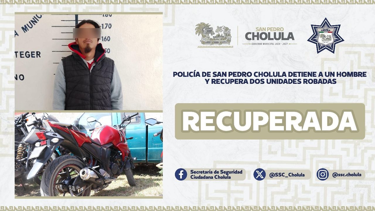 SSC Cholula recupera motocicleta y vehículo robados
