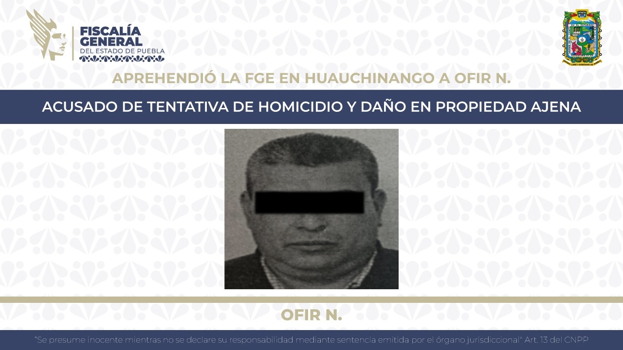 Aprehende FGE a Ofir N., extitular de Seguridad de Texmelucan