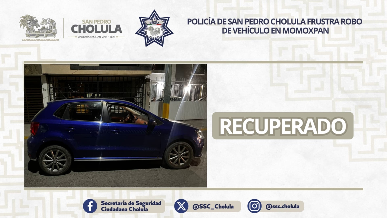 SSC Cholula frustra intento de robo de auto en Santiago Momoxpan