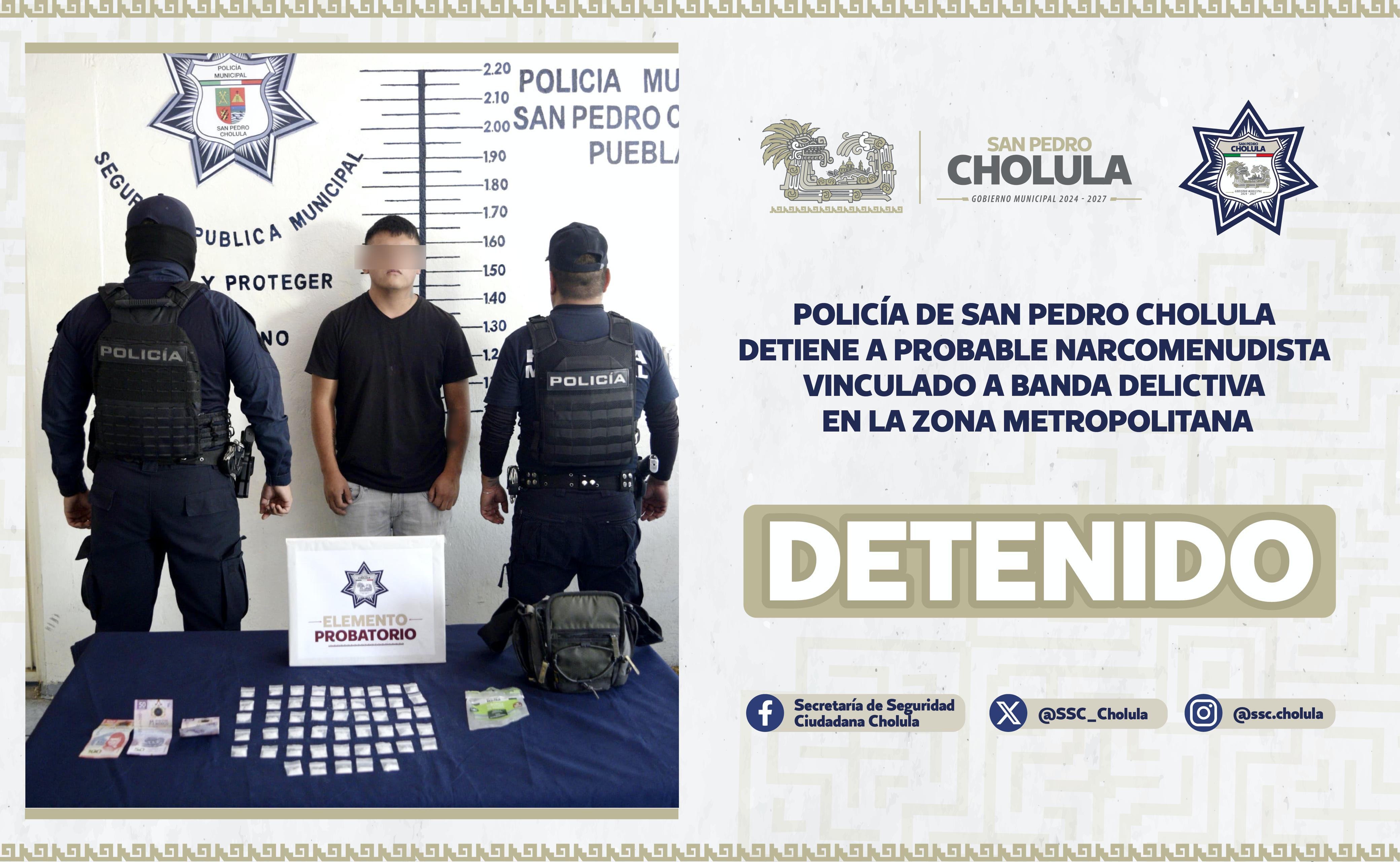 Detienen en San Pedro Cholula a presunto narcomenudista ligado a banda delictiva regional