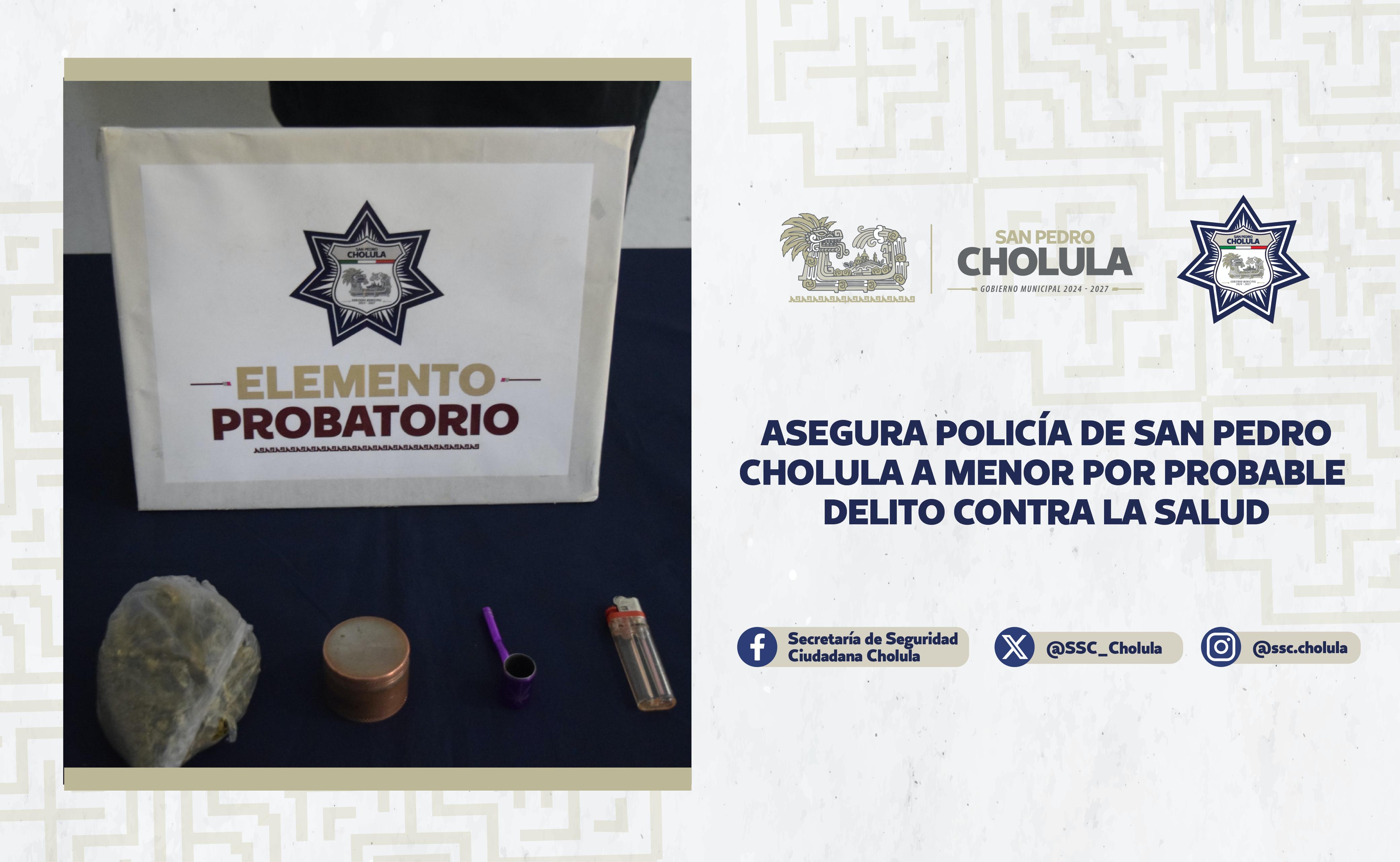 Aseguran a menor con presunta droga durante operativo en San Pedro Cholula