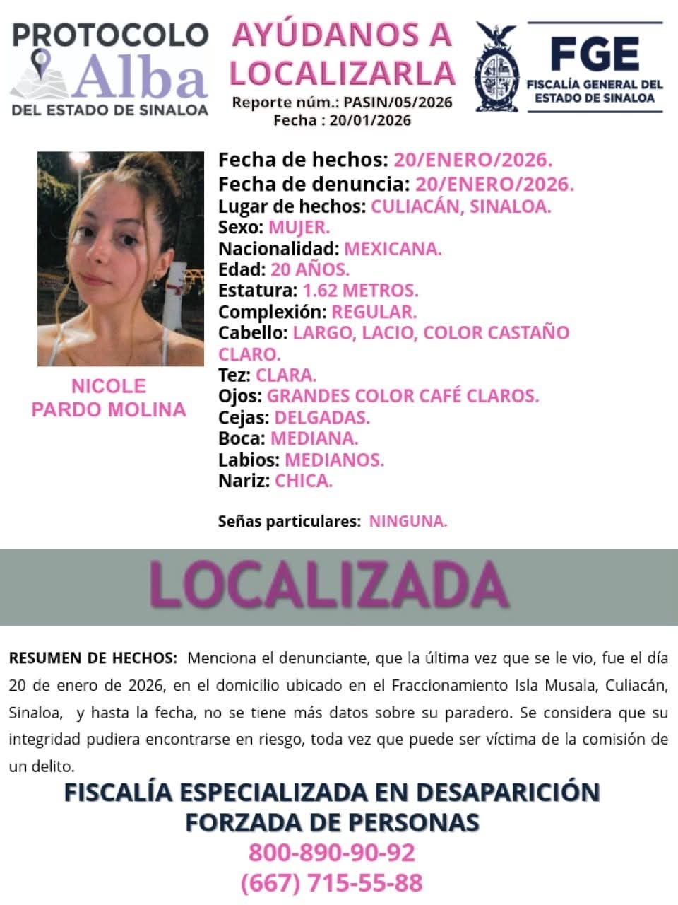Localizan con vida a La Nicholette tras desaparición en Culiacán