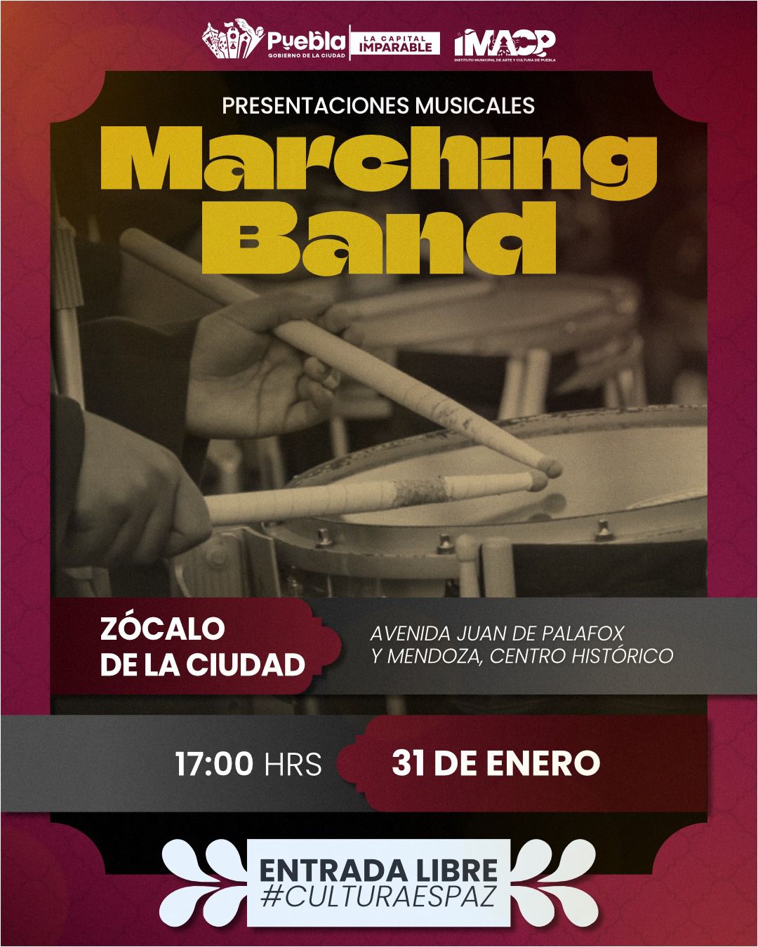 El Zócalo de Puebla se llena de ritmo con la Caballeros CEUA Marching Band