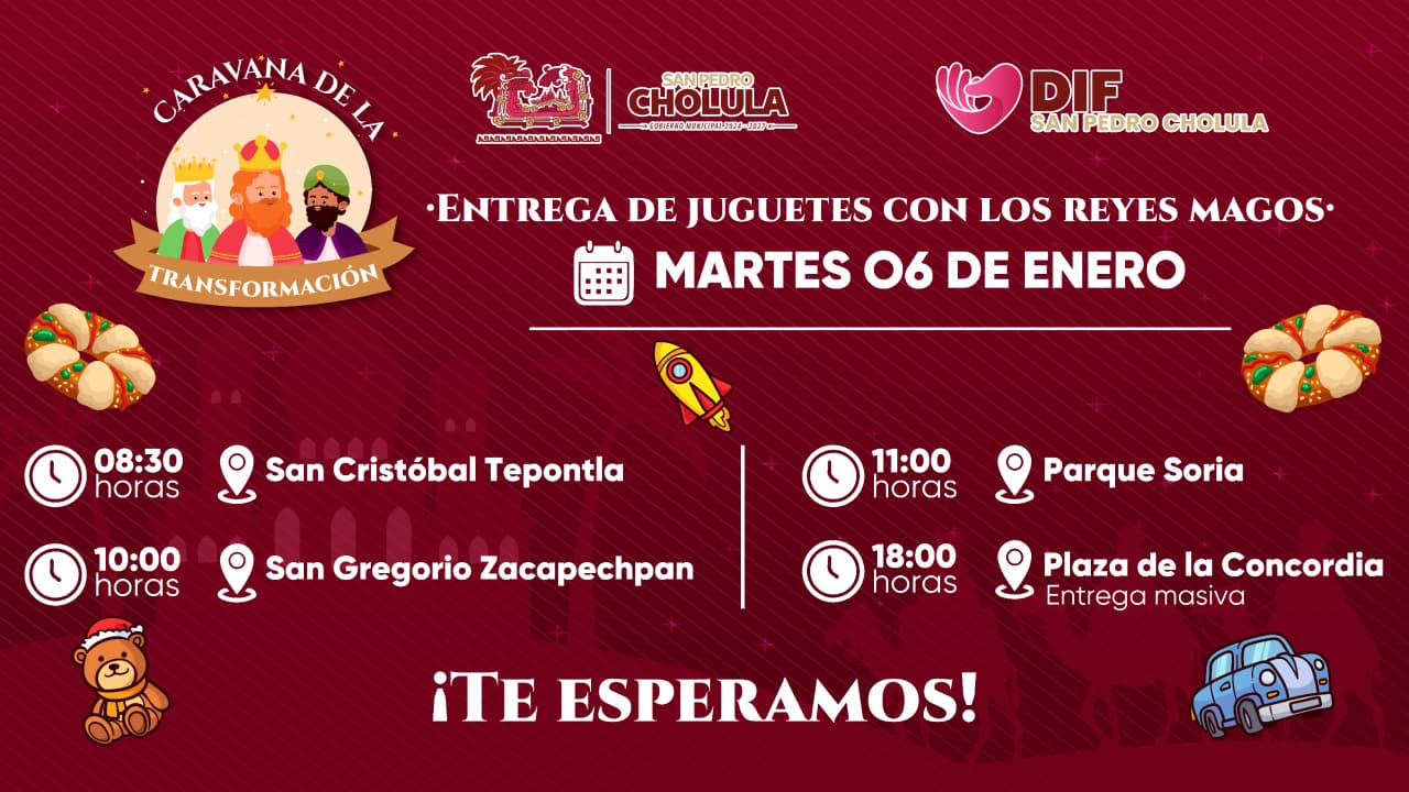 Caravana de la Transformación llevará Reyes Magos y juguetes a San Pedro Cholula y juntas auxiliares