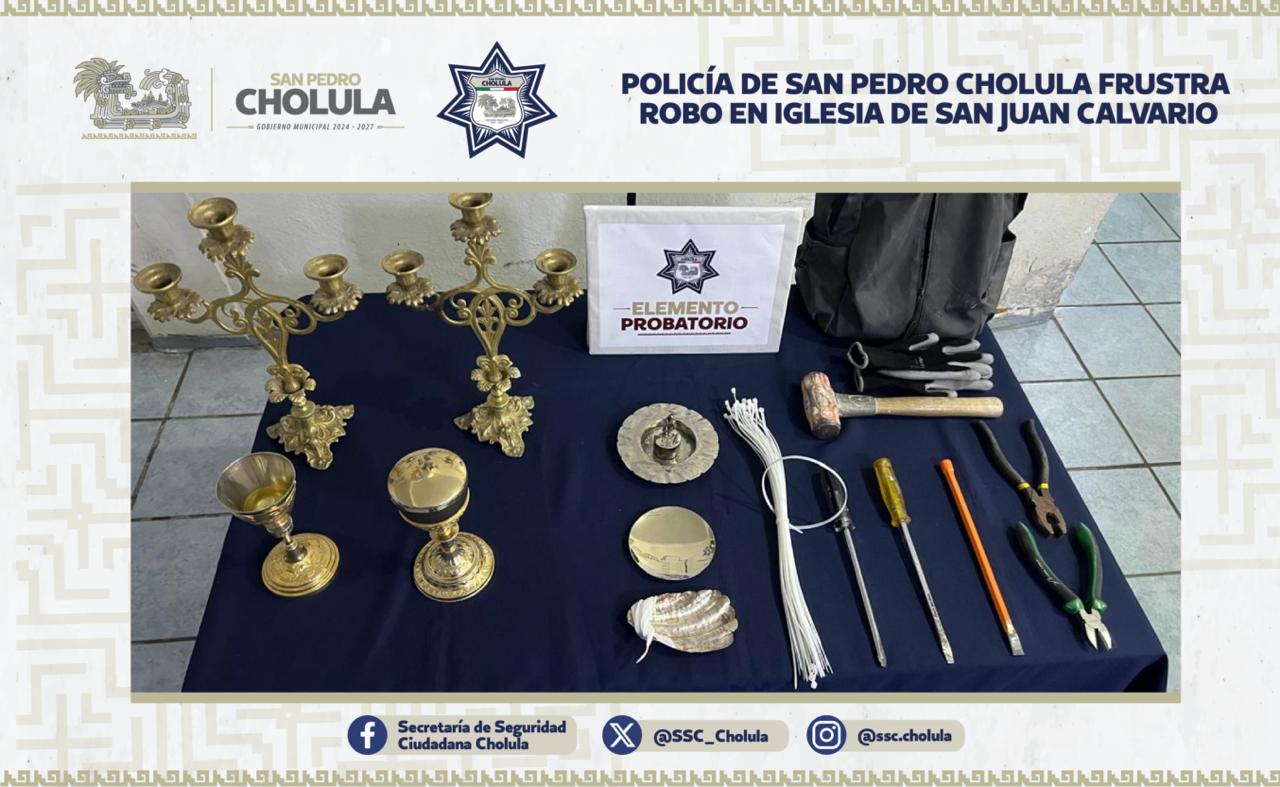 Policía de San Pedro Cholula frustra robo de arte sacro en iglesia de San Juan Calvario