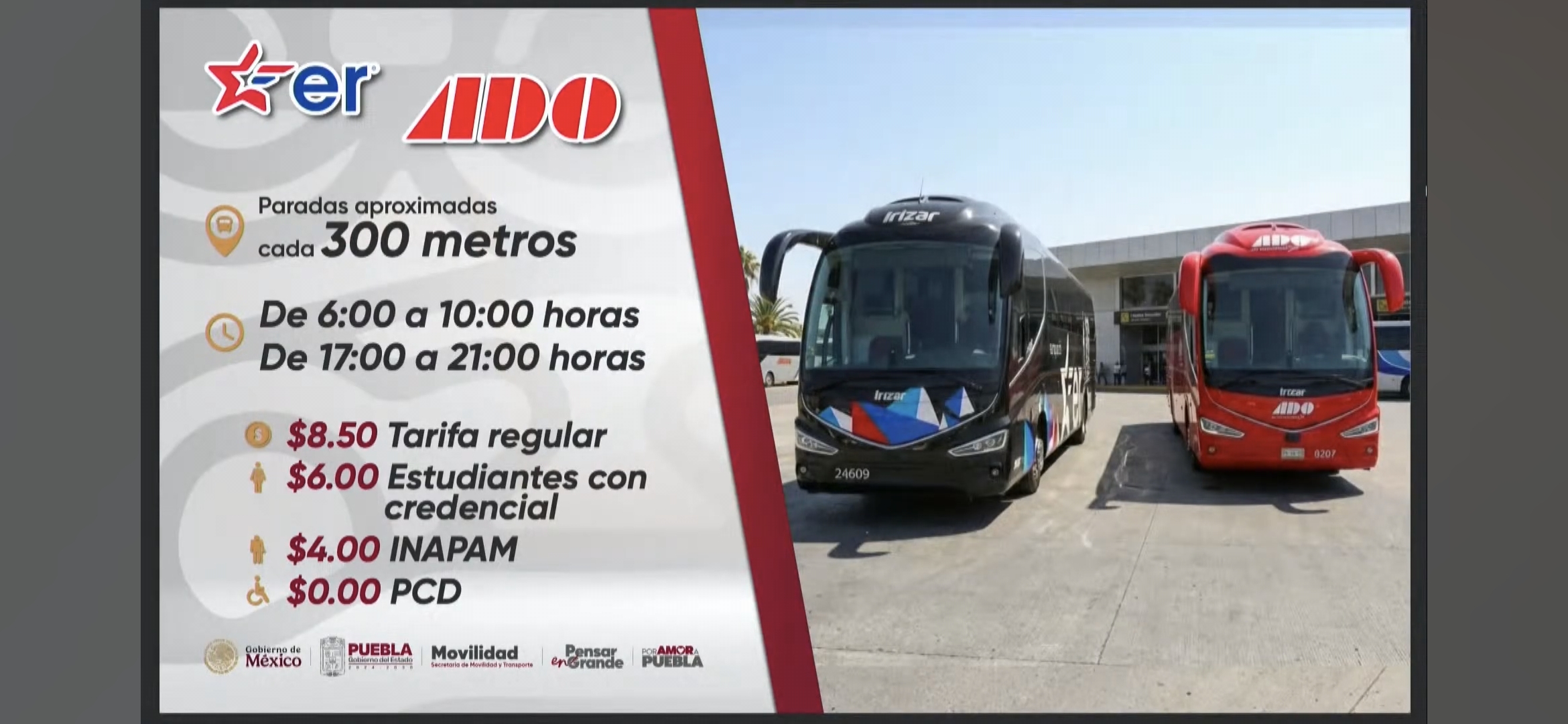 Puebla habilita transporte temporal con ADO, Estrella Roja y Taxis Grupales