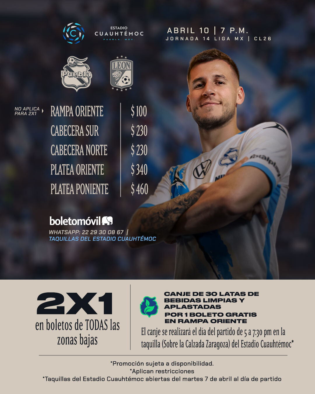 Sigue la promo 2X1, Club Puebla mantiene promociones y canje de boletos para el duelo ante León