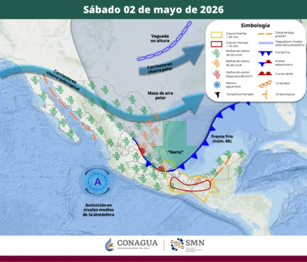 Frente frío 48 traerá lluvias intensas y vientos de hasta 100 km/h el fin de semana